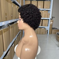 Perruque brésilienne courte en cheveux humains bouclés lâches 12A, fabriquée à la machine, couleur noir naturel, adaptée aux femmes noires