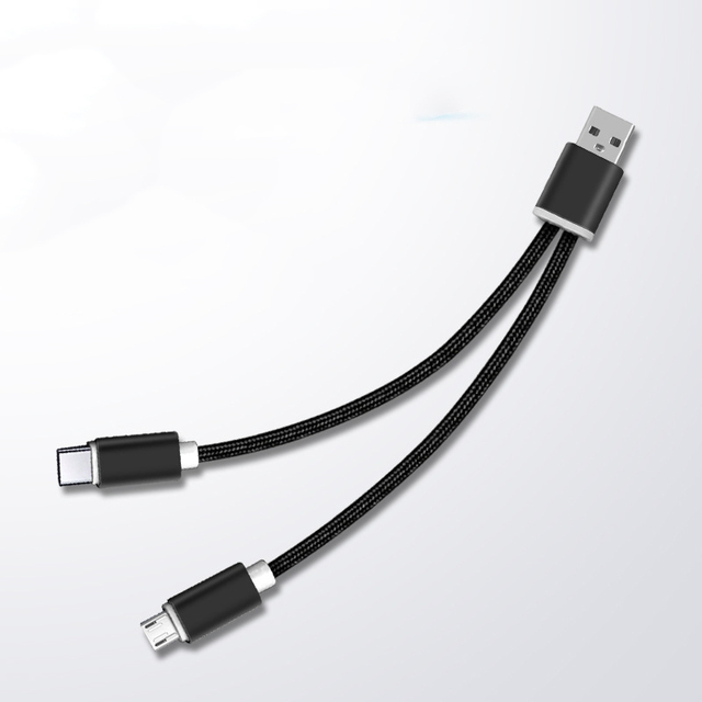 Colorful Nylon Braided 2-in-1 USB Multi-Charger Cable Keychain Phone Charger for IOS & Earphone Compatible Micro/Type Data Cable