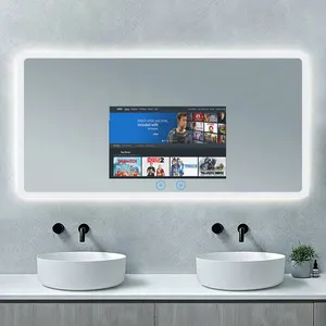 Produsen LED lampu latar cermin persegi panjang lampu LED layar sentuh pintar antikabut cermin kamar mandi cermin TV