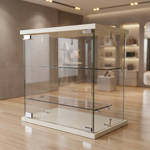 Vitrine moderne en verre TMG G364-2 avec plateau en bois, design minimaliste pour le rangement de meubles de maison - Product Image 1