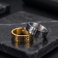 6mm 1,5mm Dicke 18K Vergoldeter Edelstahl Klassischer Unisex-Ring Flaches Band Schwarzes Totem-Muster Kostenlose Gravur Lagerware Individuell Anpassbar