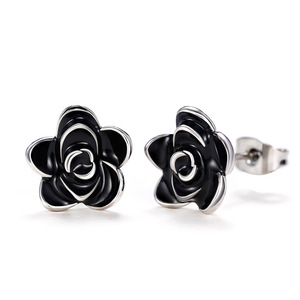 Pendientes de flor de oro rosa blanco para mujer, joyería romántica de aleación a la moda - Product Image 1