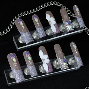 Uñas Postizas de Ataúd Largas Hechas a Mano al por Mayor, 10 Piezas, Uñas Acrílicas Reutilizables, Modelo de Patrón Cuadrado Artificial - Product Image 2