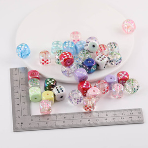 Perles de dés en acrylique plaquées de 14mm, couleurs mélangées, pour la fabrication de bijoux, accessoires artisanaux DIY - Product Image 2