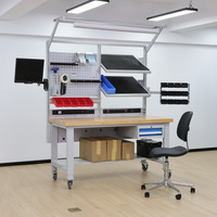 Banco de Trabajo Resistente para Electrónica con Estantes Modulares, Cajones y Accesorios Industriales para Aplicaciones en Talleres y Fábricas