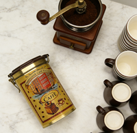 Boîte en fer blanc octogonale hermétique JH Deft Design de qualité supérieure pour café, thé, bonbons et caramels, avec couvercle à charnière, emballage artisanal imprimé offset