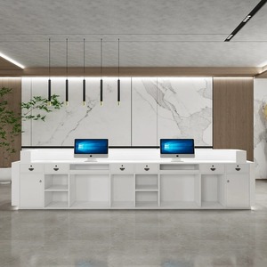 B036 Bureau d'accueil personnalisé en plastique renforcé <span class=keywords><strong>de</strong></span> fibre <span class=keywords><strong>de</strong></span> verre, design créatif, simple et moderne, pour entreprise, salon <span class=keywords><strong>de</strong></span> beauté, hall d'exposition - Product Image 1