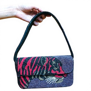 Indian Fully Handcrafted Beaded Tiger Shoulder <b>Bag</b> Animal Print Shoulder Handbag Pink Black <b>Novelty</b> Wholesale OEM Private Label - Product Image 1