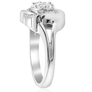 Anillo de Compromiso Cruzado con Halo de Diamantes Cultivados en Laboratorio de Corte Brillante Redondo de 0.5 CTW, Oro Blanco de 18k, Certificado IGI, Moderno - Product Image 2