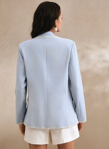 Custom Made Ladies Elegant 3D Embroidery Edge Single <b>Button</b> Solid Woven V-neck Fashion <b>Blazer</b> - Product Image 2