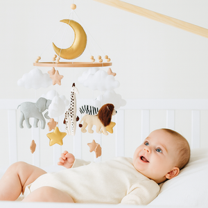 Fournitures de crèche tendance, thème <span class=keywords><strong>jungle</strong></span>, animaux faits à la main de style nordique personnalisés, jouet en feutre pour la crèche, <span class=keywords><strong>mobile</strong></span> étoile lune pour bébé - Product Image 1