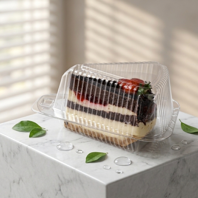 Meal Disposable Rectangular Cake Slice Containers Clear Dome Lids Food Grade PET Plastic Takeout Bakery Use