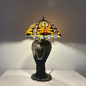 LongHuiJing European Dragonfly Stained Glass LED Lampshade <b>Table</b> <b>Lamp</b> Flexible Simple Angel <b>Base</b> for Living Room Art Decoration - Product Image 1