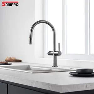 SANIPRO Sensor Infravermelho Inteligente Touchless Sink Mixer Torneira de Água Puxar Para Baixo Torneira De Cozinha com Display Digital De Temperatura