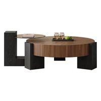 Ensemble de tables basses rondes de style vintage couleur noyer, modèle design minimaliste et luxe léger pour petits espaces