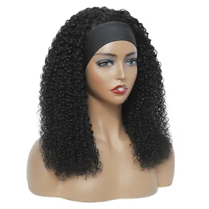 Toptan manikür hizalanmış kıvırcık yarım peruk 150% yoğunluk Afro Kinky kıvırcık insan saçı kafa bandı peruk siyah kadınlar için