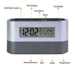 Porte-stylo multifonctionnel tendance, <span class=keywords><strong>horloge</strong></span> numérique avec réveil silencieux, calendrier de bureau et de table, minuterie, prix abordable, salle d'étude - Product Image 3