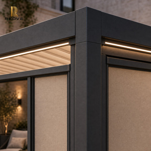 Pérgola de Aluminio RKOVE 4x4m Rectangular Moderna con Pantallas Retráctiles e Iluminación LED, Recubrimiento en Polvo Negro - Product Image 3