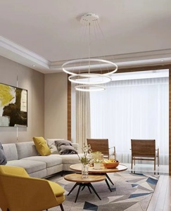 โคมไฟระย้าทรงกลมวงกลมสีทองสไตล์โมเดิร์นร่วมสมัยแบบมินิมอลหรูหราสำหรับห้องรับประทานอาหาร พร้อมไฟ LED สีดำ - Product Image 2