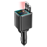 Chargeur de voiture rétractable 7 en 1 avec charge rapide StarLight, chargeur de voiture USB C, accessoires de voiture, tension LED