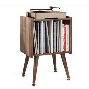 Retro living room bedroom wooden record player table with vinyl record storage cabinet