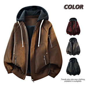 <span class=keywords><strong>Giacca</strong></span> <span class=keywords><strong>in</strong></span> Pelle PU con Cappuccio Effetto Due Pezzi per <span class=keywords><strong>Uomo</strong></span>, Design Decorativo con Cerniera, Stile Vintage Casual per Autunno/Primavera - Product Image 1