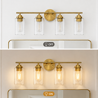 Applique murale LED de luxe à 4 lumières en verre transparent doré, certifiée ETL, IP44, pour hôtel, appartement, au-dessus du miroir