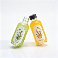 Bouteille carrée en verre transparent de 60 ml (2 oz) pour boissons, mini bouteille jetable pour bubble tea, café, jus, avec couvercle noir, échantillon gratuit, impression sérigraphique