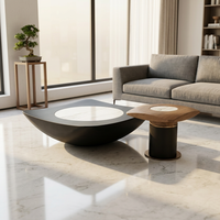 Ensemble de 2 tables basses gigognes modernes, rondes, en MDF noir, empilables, meubles contemporains pour salon