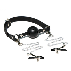 Mordaza de silicona transpirable con pinza para pezones, equipo de bondage BDSM para adultos, juguetes sexuales para juegos de restricción, kit de cuero. - Product Image 4