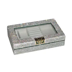 豪华珠宝收纳盒天鹅绒衬里长方形珠宝展示盒镶钻钻石珠宝收纳盒