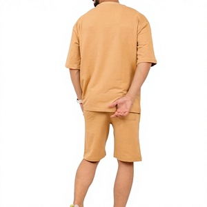 Ensemble t-shirt et short homme couleur moutarde, col rond, uni, décontracté, été, tricoté en coton, vêtements homme, ensemble été - Product Image 2