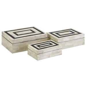 Boîte décorative en nacre de meilleure qualité fabriquée en Inde Boîte à bijoux rectangulaire en bois Lignes droites Dernière conception d'incrustation d'os - Product Image 4