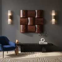 Décoration murale Art Déco en MDF sculpté en 3D, carreaux décoratifs modernes, textures ondulées en damier, finition chêne naturel, lavable, pour intérieur