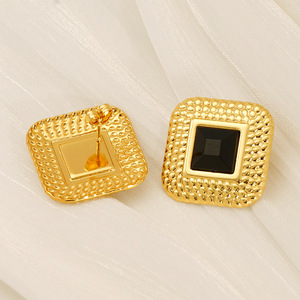 ZOGXIN Square Stud Earrings Gold Tone Blue Black Rhinestone Geometric Design For Women Everyday Wear - Product Image 4