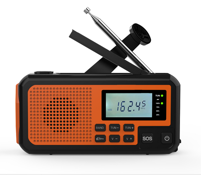 SY-373 Outdoor Survival Emergency Radio with Power Bank, USB/Solar/Hand Crank Charging,Battery Operated, SOS Alarm & Flashlight