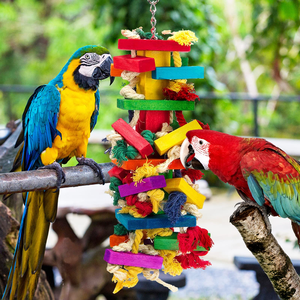 Jouet à suspendre pour perroquet, ara, oiseau de compagnie, en bois multicolore naturel, avec corde en cuir de vache et blocs de bois, jouet à mâcher et balançoire - Vente chaude - Product Image 5