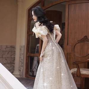 Champagne Glitter Evening Gown Sweetheart Neckline Empire Waist 3D Patterns For Coming Of Age Ceremony - Product Image 3