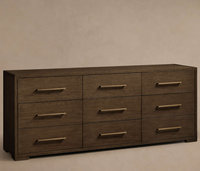 Nouveauté : Ensemble de meubles de chambre à coucher au design américain moderne, en chêne massif avec poignées métalliques, commode à 9 tiroirs