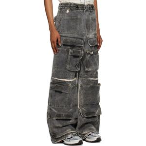 China Factory Street Jeans Four-pocket Styling <b>Bungee</b>-style Drawstring Non-stretch Cargo Pocket Denim Jean for Men - Product Image 2