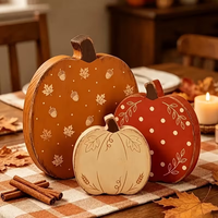 Ensemble de 3 décorations d'automne en bois en forme de citrouille, idéal pour les tables à manger, les cheminées, les étagères et les décorations de Thanksgiving au bureau