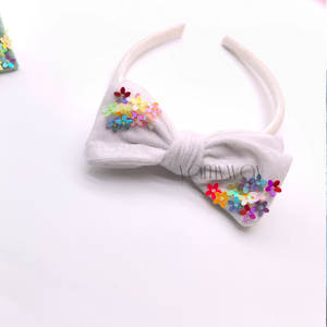 Diadema con lazo de cuentas de lentejuelas de primavera y verano Color <span class=keywords><strong>Pastel</strong></span> Color primavera teñido a mano Arco Iris Seda Terciopelo Lentejuelas - Product Image 2