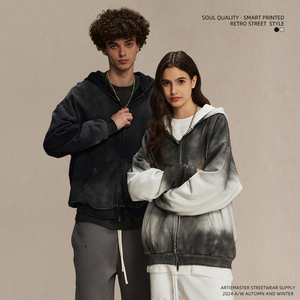 Men's Retro Old Fashion <b>Hoodie</b> High Quality Custom Embroidery 3D Oversize Loose Wash <b>Thin</b> Style Long Dirty Dyeing Print - Product Image 6