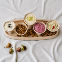 Grand plateau de service en céramique crème avec 5 bols pour apéritifs, ensemble de bols à trempette pour fêtes, buffets, décorations de maison