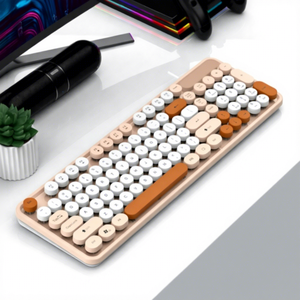 Cute Retro 104-Key Colorful Round Keycaps Wireless RF Combo Keyboard and <b>Mouse</b> Set with Ergonomic Design for Gaming - Product Image 2