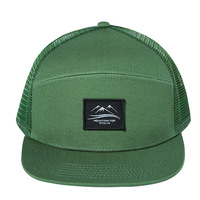 Topi Snapback 7 Panel dengan Patch Tenun Kustom, Topi Trucker Jaring 7 Panel