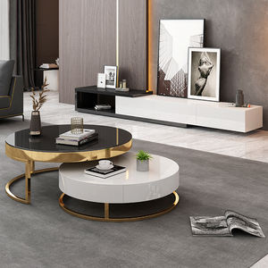 <span class=keywords><strong>Table</strong></span> <span class=keywords><strong>basse</strong></span> ronde en verre au <span class=keywords><strong>design</strong></span> moderne nordique avec tiroir de rangement Accents <span class=keywords><strong>noir</strong></span> <span class=keywords><strong>blanc</strong></span> or pour meubles de salon - Product Image 5