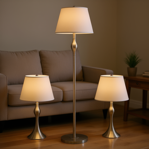 Ensemble de 3 lampes de table en nickel brossé beige, commande tactile LED 2700K, blanc chaud doux, éclairage contemporain pour salon - Product Image 2