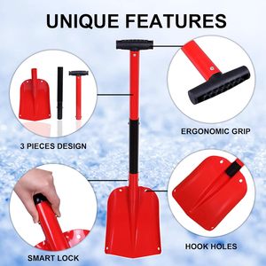 ORIENT 32.5 pouces rouge aluminium léger Sport utilitaire pliant d'urgence <span class=keywords><strong>pelle</strong></span> à <span class=keywords><strong>neige</strong></span> Portable pour voiture coffre traîneaux et <span class=keywords><strong>neige</strong></span> Tubes - Product Image 3