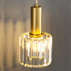 Crystal Pendant Lamp Gold Metal Frame Clear Glass Shade Modern Minimalist Style For Bedroom <b>Dining</b> Room Home <b>Lighting</b> - Product Image 1